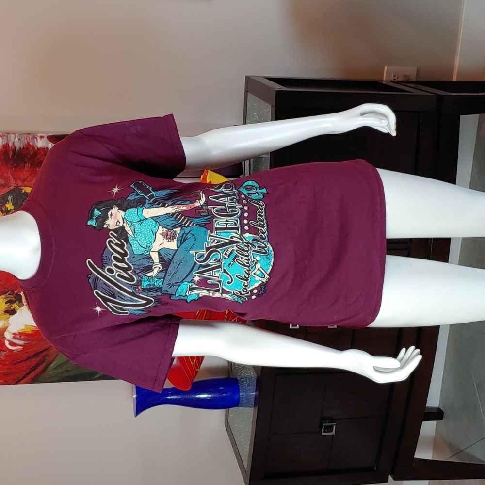 Womens Viva Las Vegas Rockabilly Weekend  Sz M Red/Maroon Tee Shirt 100% Cotton